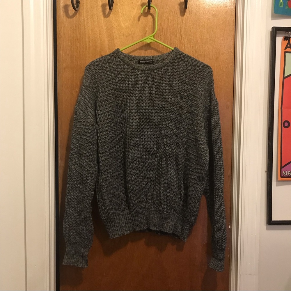 American Apparel fisherman sweater chunky knit grey heathered XS